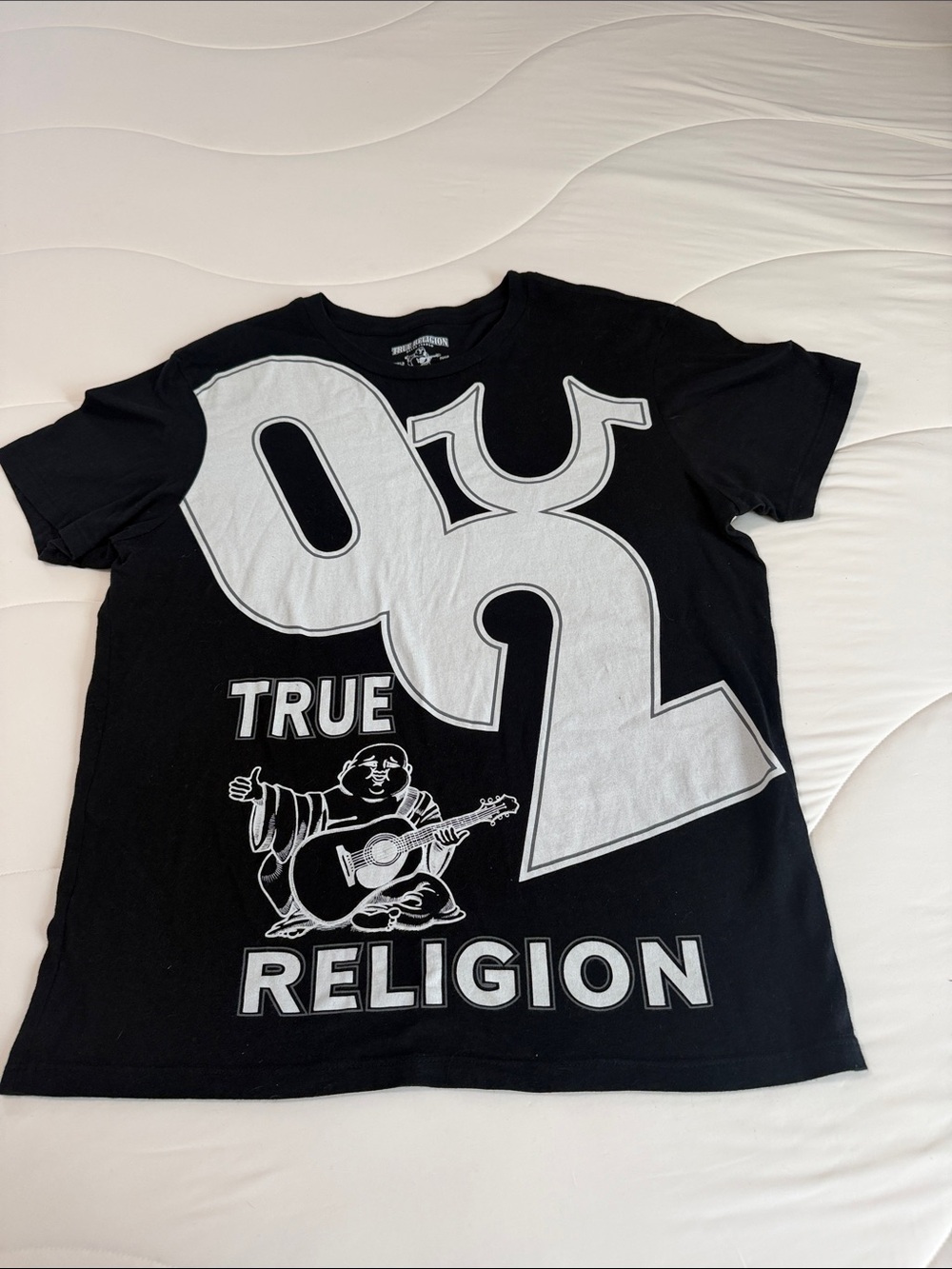 True Religion Black Tee with Large White Graphic '92 Motif